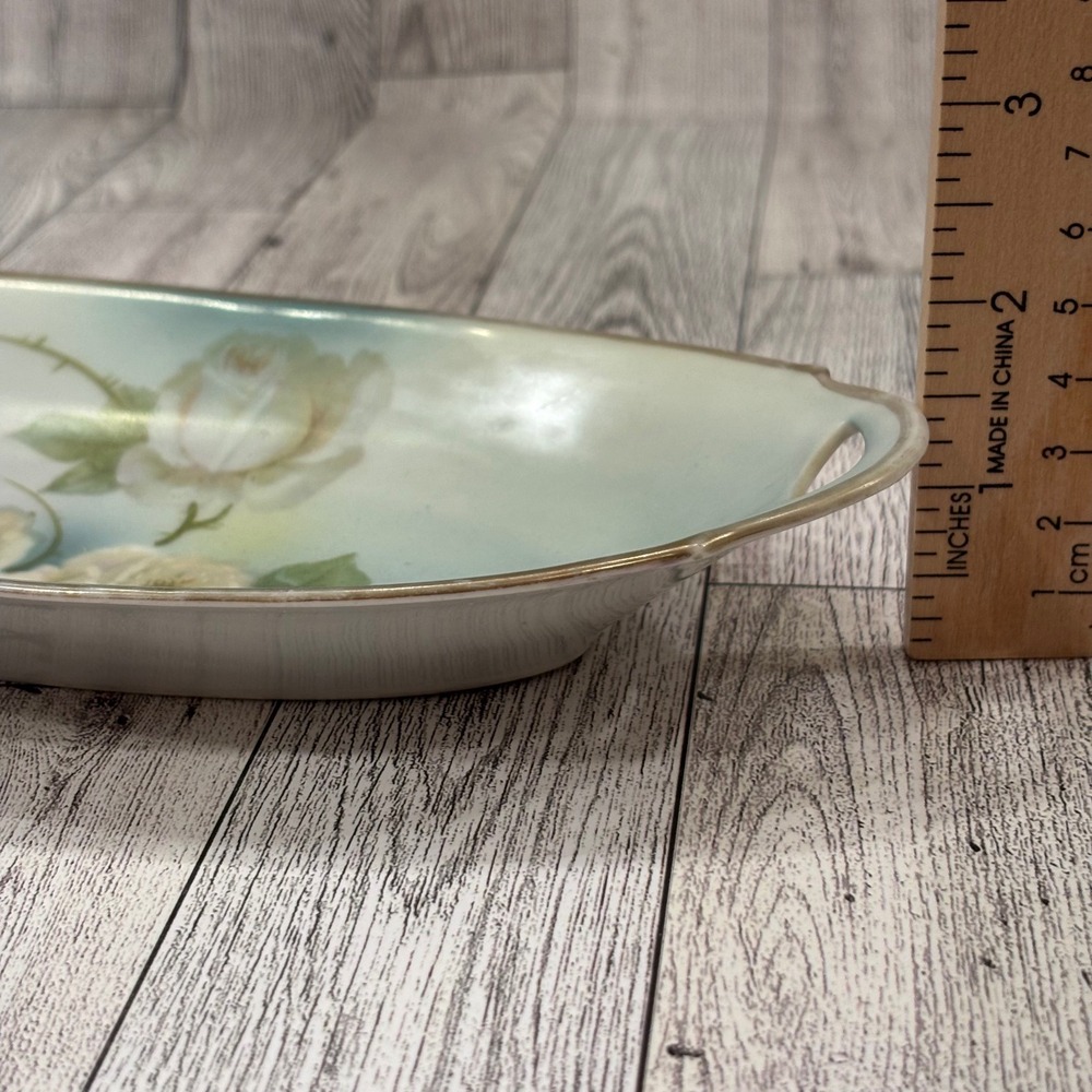 Antique Hand Painted Oval Porcelain China Tray Roses Bavaria Relish Dish‎ Blue - Picture 7 of 10